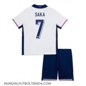 Camiseta Inglaterra Bukayo Saka #7 Primera Equipación Replica Eurocopa 2024 para niños mangas cortas (+ Pantalones cortos)